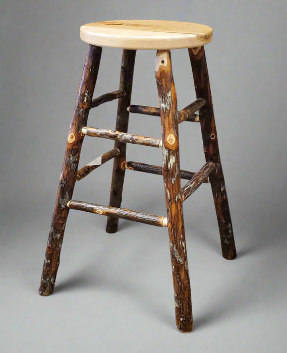 Hickory Log Kitchen Barstool Amish Built Front Facing