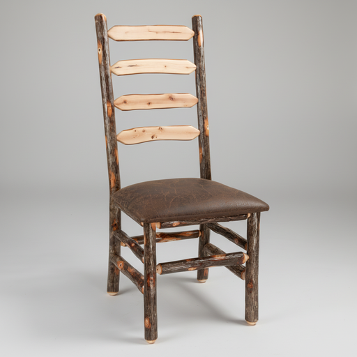 Amish Hickory Log Ladder Back Live Edge Slatted Log Chair Log Cabin Dining Chair