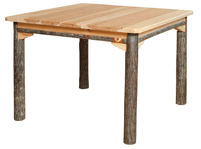 Amish Hickory Log Leg Table Natural Rustic Hickory Wood Cabin Dining Table Front Facing