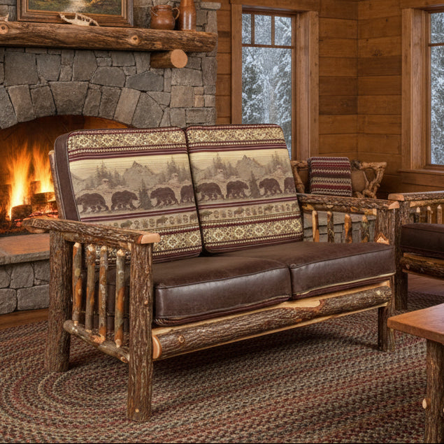 Hickory Log Loveseat Amish Built Cabin Style Living Room Furniture Front Facing