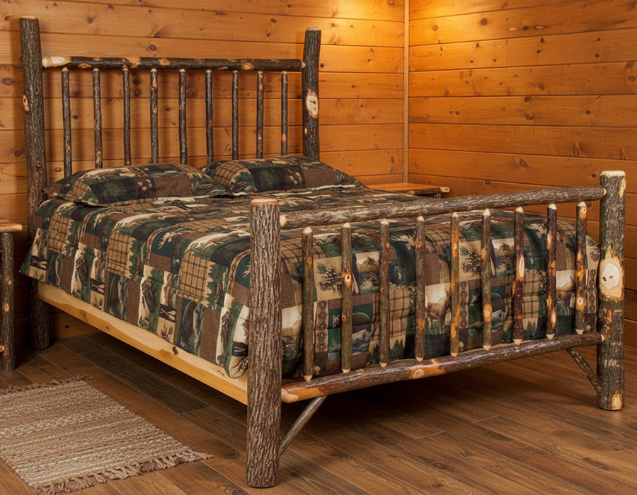 Hickory Log Mission Bed Natural Log Wood Bed Amish Built Front Facing