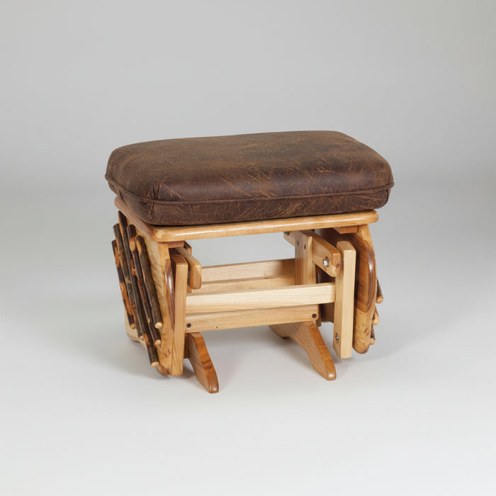Amish Hickory Log Ottoman Cabin Style Gliding Ottoman Foot Rest Hickory Log Bark style
