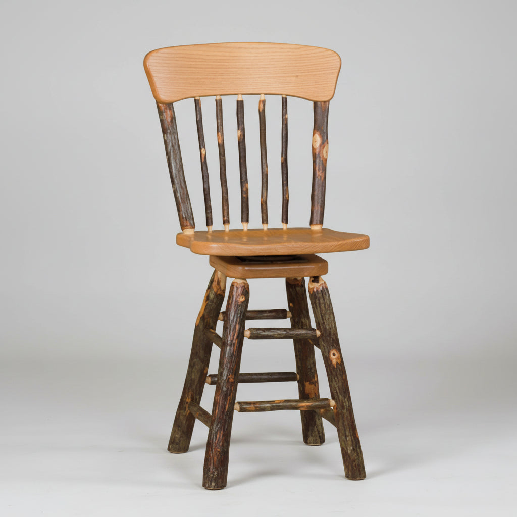 Amish Hickory Log Panel Back Barstool Bar Chair