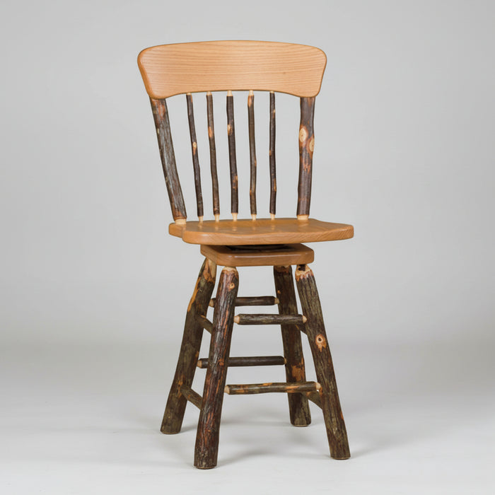 Amish Hickory Log Panel Back Barstool Bar Chair