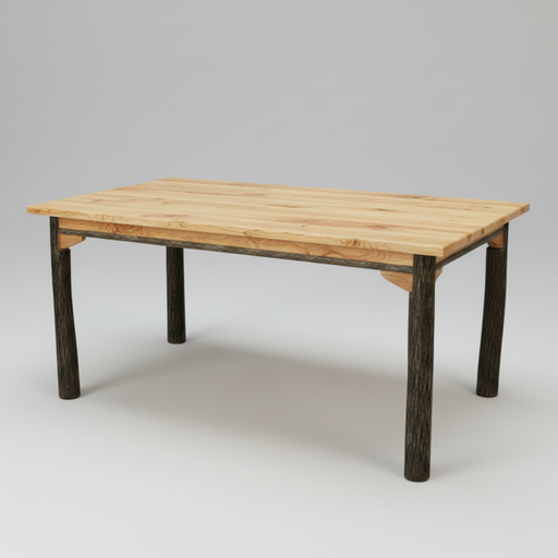 Amish Hickory Log Rectangle Dining Table with Hickory Bark Table Legs Log Cabin Dining Table