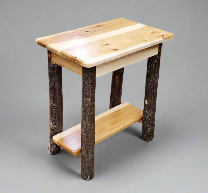 Hickory Log End Table Amish Built Front Facing