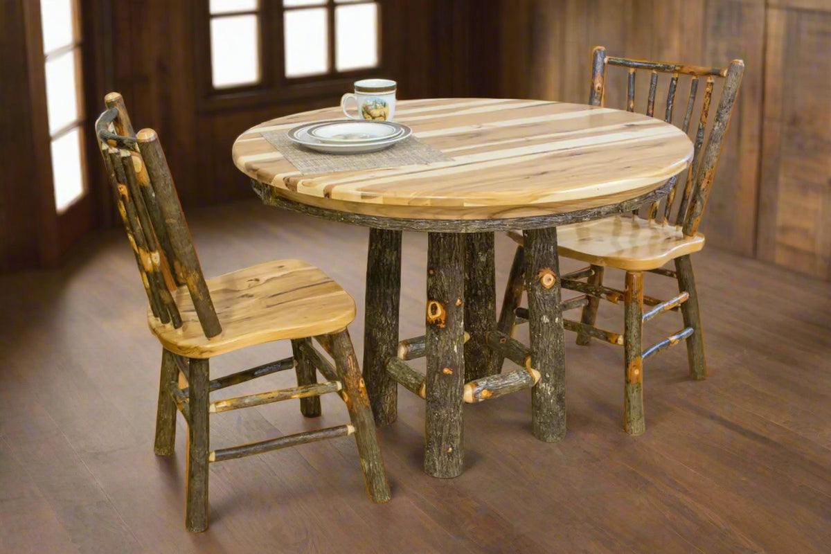 Amish Hickory Log Round Dining Set — Our Family Craft Shop