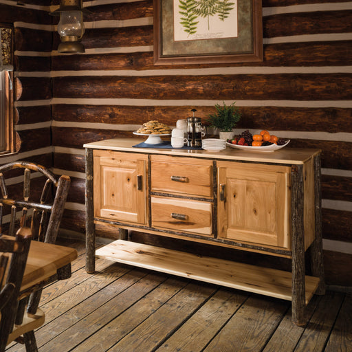 Hickory Log Server Natural Rustic Hickory Log Dining Server Cabin Style Server Front Facing