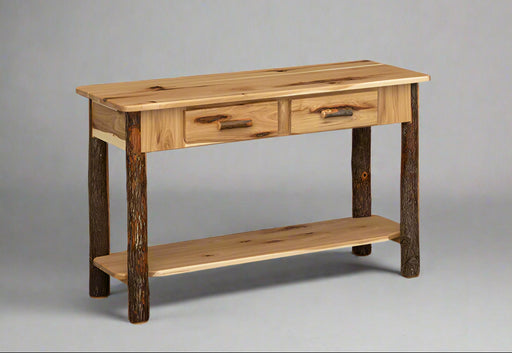 Amish Hickory Log Sofa Table With Drawers - Amish Log Furniture - Rustic Hickory Furniture - 48" Sofa Table