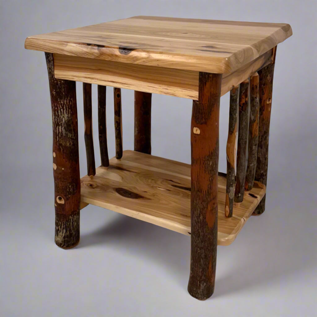 Amish Hickory Log Spindle End Table — Our Family Craft Shop