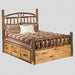 Amish Hickory Log Storage Bed with 6 Drawer Wagon Wheel Headboard Cabin Storage bed