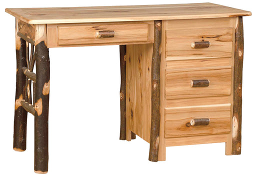 Hickory Log Student Desk Amish Built Solid Rustic Hickory Log Desk Front Facing