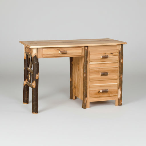 Hickory Log Student Desk Amish Built Solid Rustic Hickory Log Desk Front Facing
Amish Hickory Log Student Desk
B-402 • 48x22x31
4 Full Extension Drawer
Rustic Hickory - Natural Stain