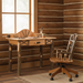 Amish Hickory Log Sunburst Writing Desk and Wagon Wheeling Desk Chair