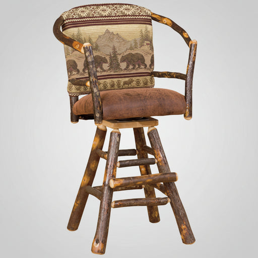 Hickory Log Swivel Hoop Bar Stool Amish Built Log Cabin Style Bar Stool Front Facing