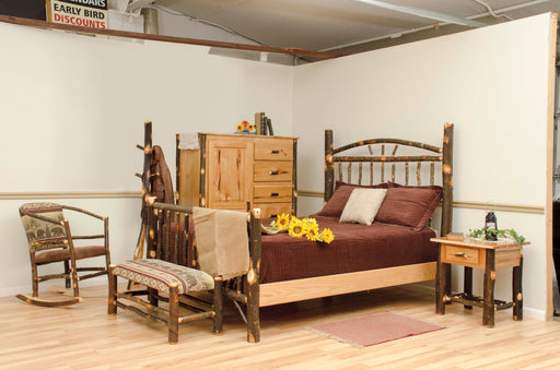 Amish Hickory Wagon Wheel Bedroom Set Rustic Log Cabin Bedroom Furniture Front Facing