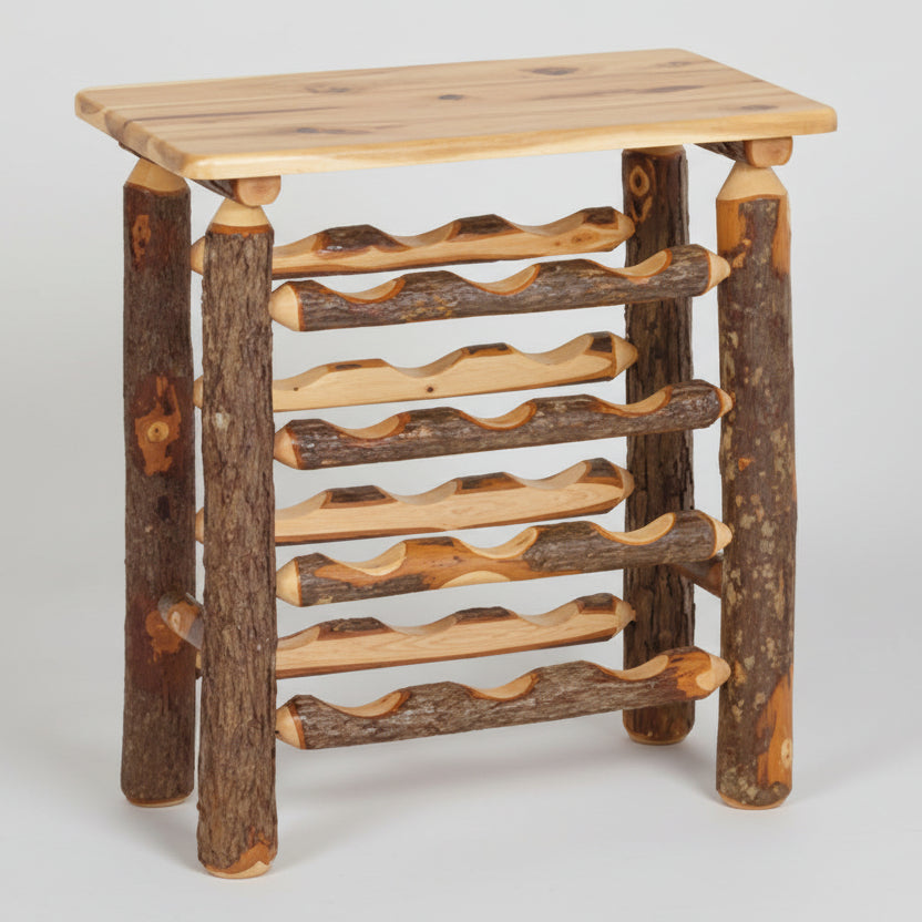 Hickory Log Wine Rack Rustic Hickory Log Wood Cabin Wine Rack Front Facing