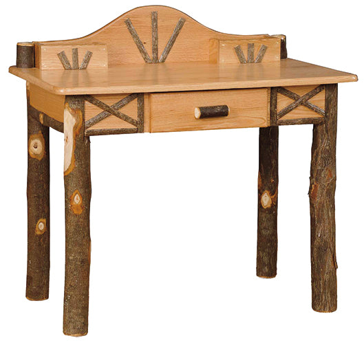 Amish Built Log Writing Desk Natural Rustic Hickory Log Wood Front Facing
Amish Hickory Log Writing Desk
B-401 • 38x24x30
1 Full Extension Drawer
Includes Back Splash Standard