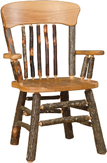 Hickory Log Panel Back Armed Dining Chair Natural Rustic Hickory Cabin Dining Chair Front Facing