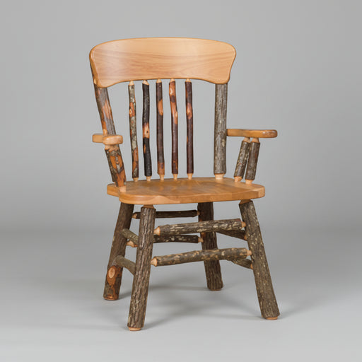 Hickory Log Panel Back Armed Dining Chair Natural Rustic Hickory Cabin Dining Chair Front Facing