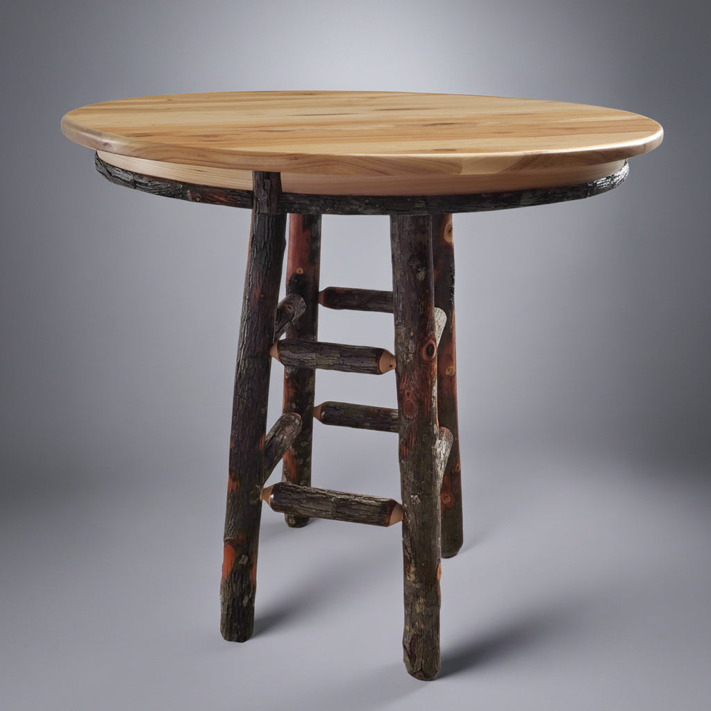 Amish Rustic Hickory Pub Table Natural Hickory Stain Cabin Dining Table Front Facing
