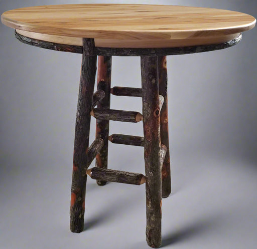 Amish Rustic Hickory Pub Table Natural Hickory Stain Cabin Dining Table Front Facing