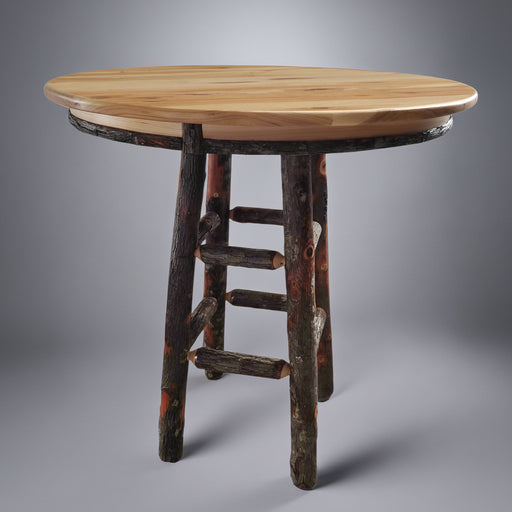 Amish Rustic Hickory Pub Table Natural Hickory Stain Cabin Dining Table Front Facing