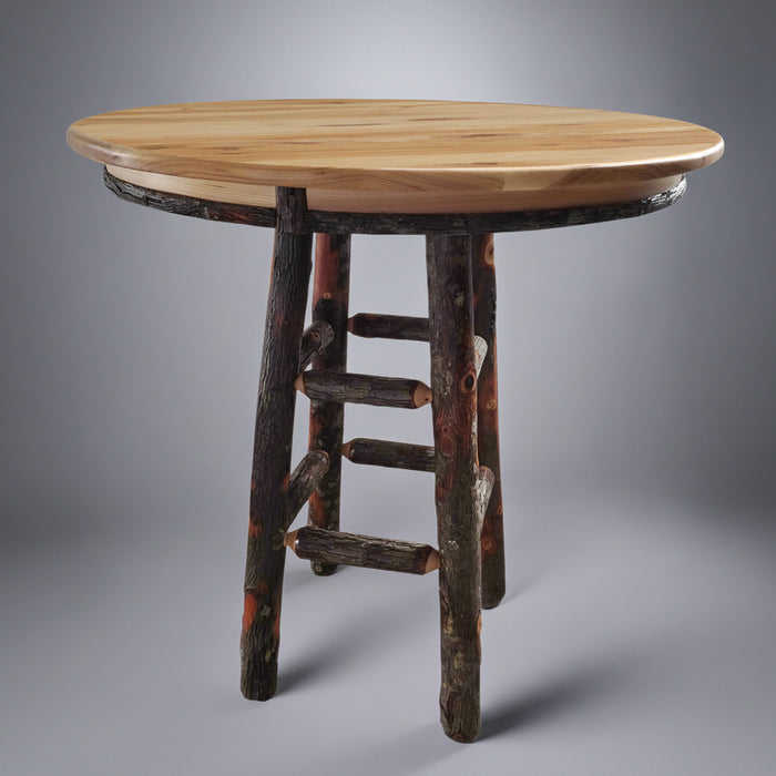 Amish Rustic Hickory Pub Table Natural Hickory Stain Cabin Dining Table Front Facing