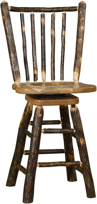 Amish Rustic Hickory Stick Back Bar Stool Cabin Bar Chair Front Facing