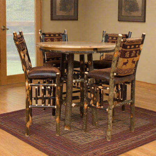 Hickory Log Dining Set with Bar Chairs and Log Pub Table