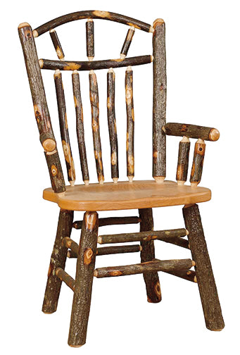 Hickory Log Wagon Wheel Arm Dining Chair Natural Rustic Hickory Cabin Dining Chair Front Facing