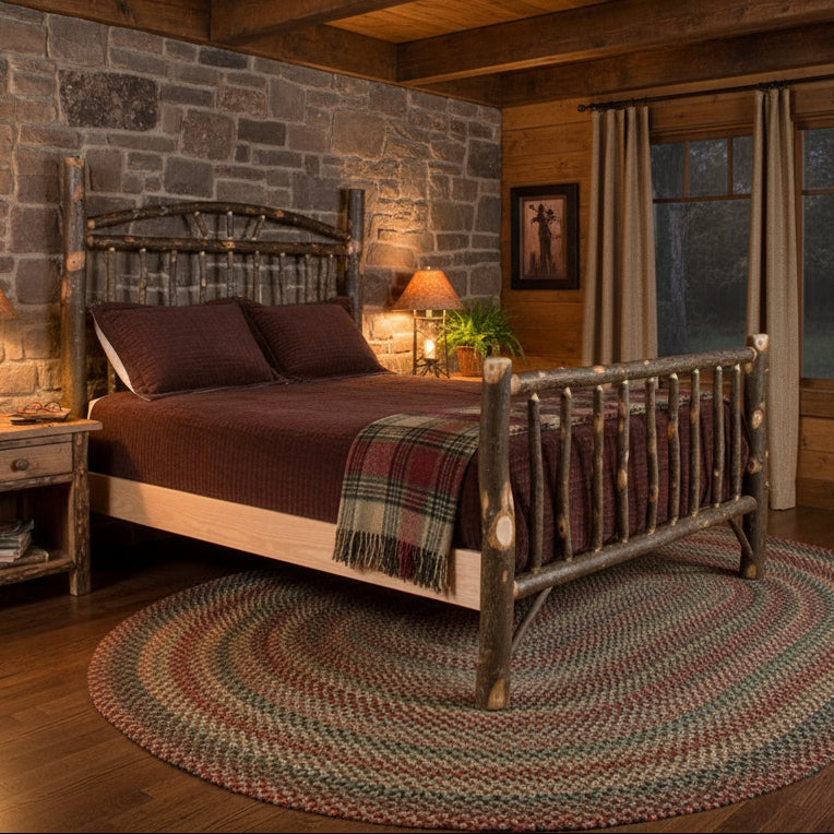 Hickory Wagon Wheel Log Bed Amish Built Solid Hickory Log Furniture Front Facing