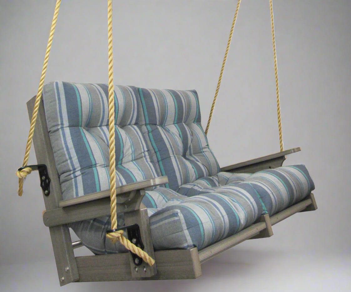 Amish High Back Loveseat Rope Swing - Trusted Coast Sunbrella Fabric - Coastal Gray Tangent Poly - Main Photo