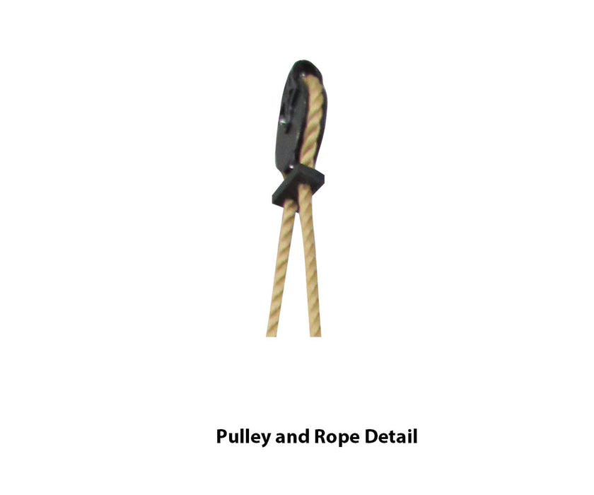 Amish High Back Loveseat Rope Swing - Trusted Coast Sunbrella Fabric - Coastal Gray Tangent Poly - Rope & Pulley Detail