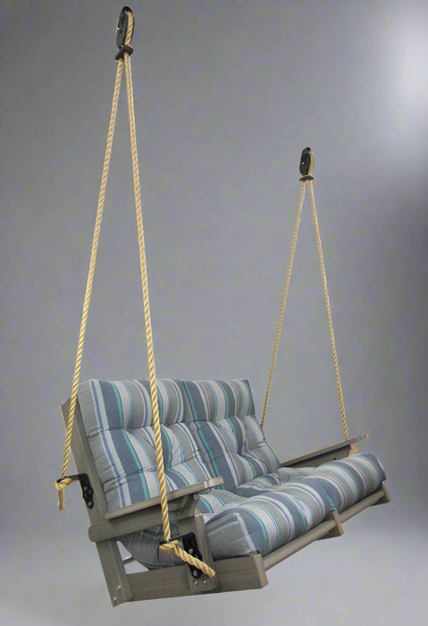 Amish High Back Loveseat Rope Swing - Trusted Coast Sunbrella Fabric - Coastal Gray Tangent Poly - Second Photo