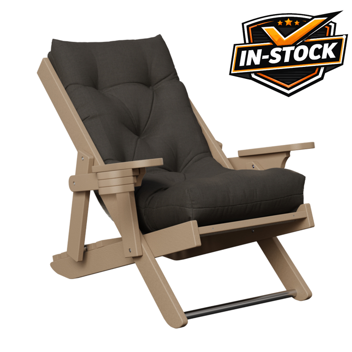 Amish High Back Siesta Folding Chair - Weatherwood & Canvas Coal - In-Stock - Sunbrella Fabric