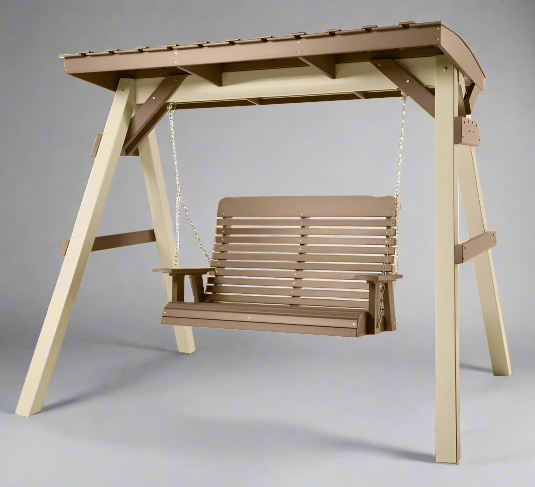 Amish High Curved Back Swing with Vinyl A Frame Swing Set