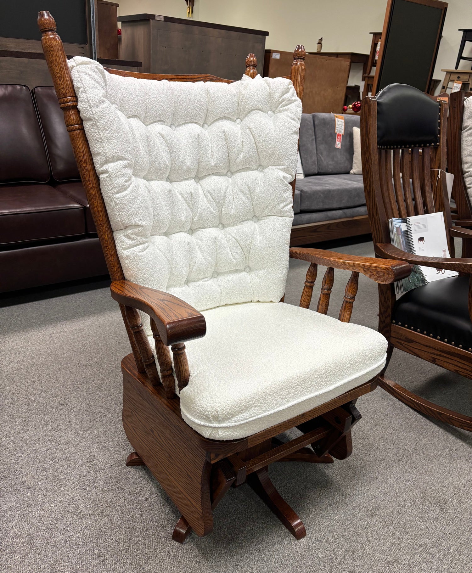 Amish Highback Swivel Glider - In-Stock - Amish Made Swivel Glider Solid Oak
