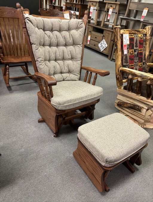 Amish Highback Swivel Glider With Matching Ottoman - In Stock - Solid Oak Amish Swivel Glider