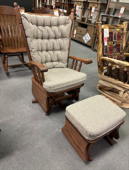 Amish Highback Swivel Glider With Matching Ottoman - In Stock - Solid Oak Amish Swivel Glider