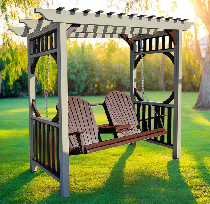 Levi Leisure Adirondack Swing with Vinyl Arbor Amish Poly Arbor with Swing Front Facing