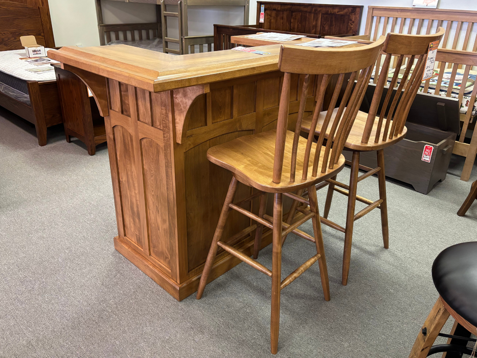 Amish Home Bar - 56" Mission - Solid Brown Maple - Millcreek Swivel Bar Stools 2