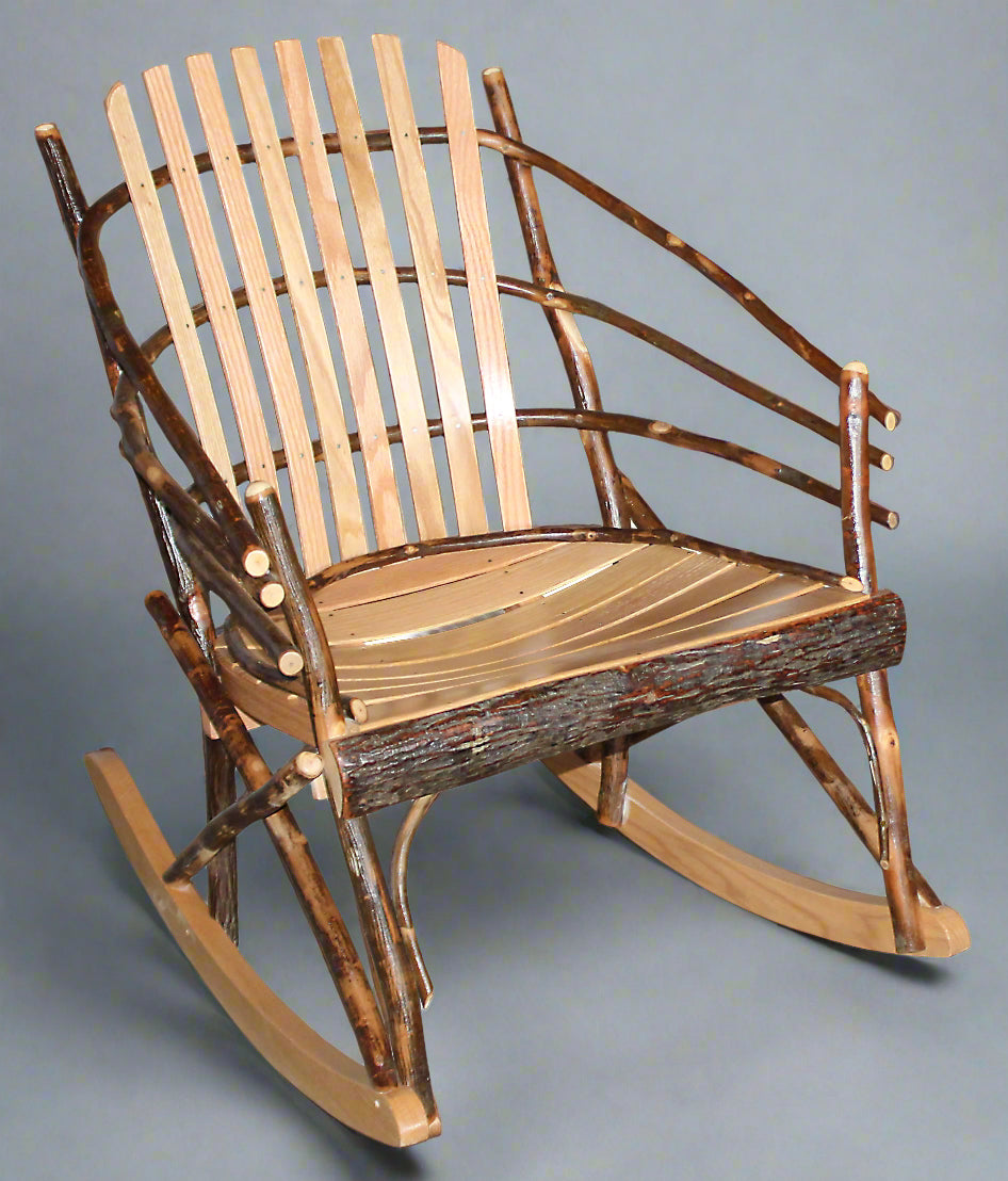 Cabin Rocker Amish Hoop Slatted Hickory Log Rocking Chair — Our Family Craft Shop