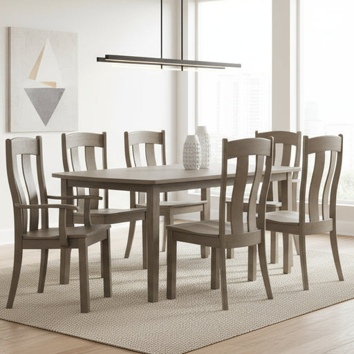 Amish Houston Dining Set - Curved Shaker Leg Table - Houston Dining Chairs Brown Maple - OCS-135 Driftwood
