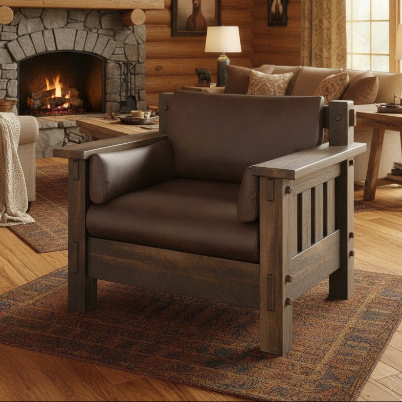 Amish Houston Rough Sawn Chair Stationary Chairs Farmhouse Heartland Fabric Indoor Fabric Rough Sawn