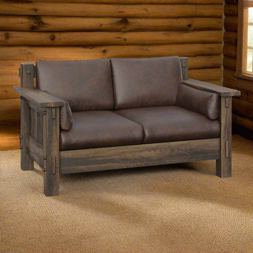 Amish Houston Rough Sawn Loveseat Stationary Love Seats Farmhouse Heartland Fabric Indoor Fabric Rough Sawn