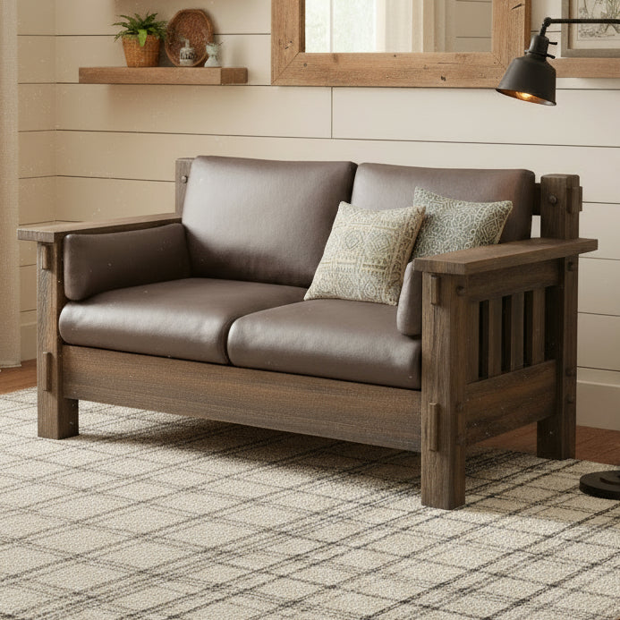 Amish Houston Rough Sawn Loveseat Stationary Love Seats Farmhouse Heartland Fabric Indoor Fabric Rough Sawn