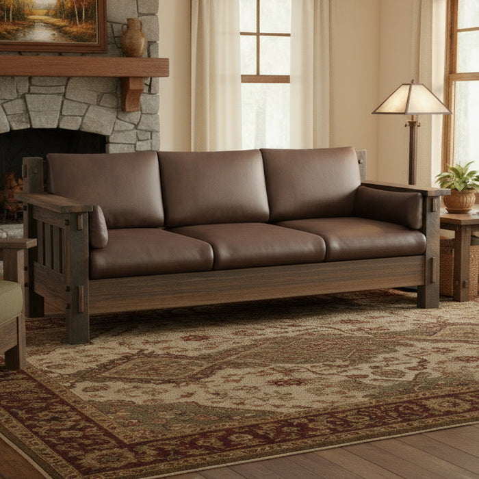 Amish Houston Rough Sawn Sofa Stationary Sofas Farmhouse Heartland Fabric Indoor Fabric Rough Sawn