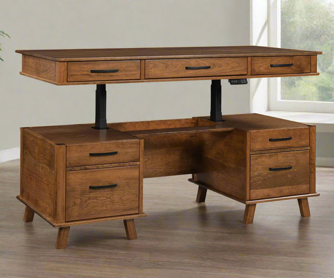 Amish Hutton Lift Desk - Amish Lift Top Powered Desk - Amish Standarding Desks