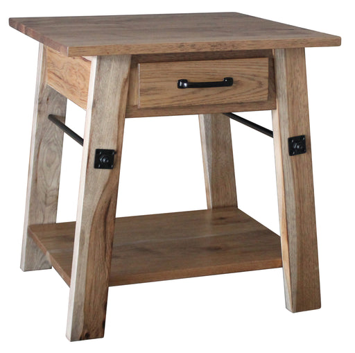 Amish Ironstone End Table - Amish Farmhouse Wrought Iron End Table - Solid Rustic Hickory End Table - Ashery Woodworking